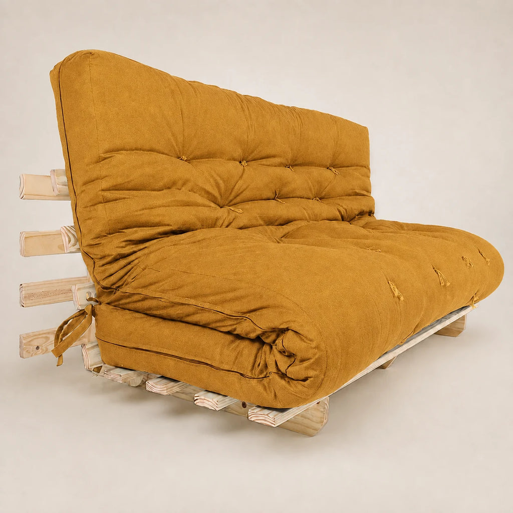Sofa Cama Futon Oriental King D33 Madeira Pinus Sem Pintura Acquablock Amarelo