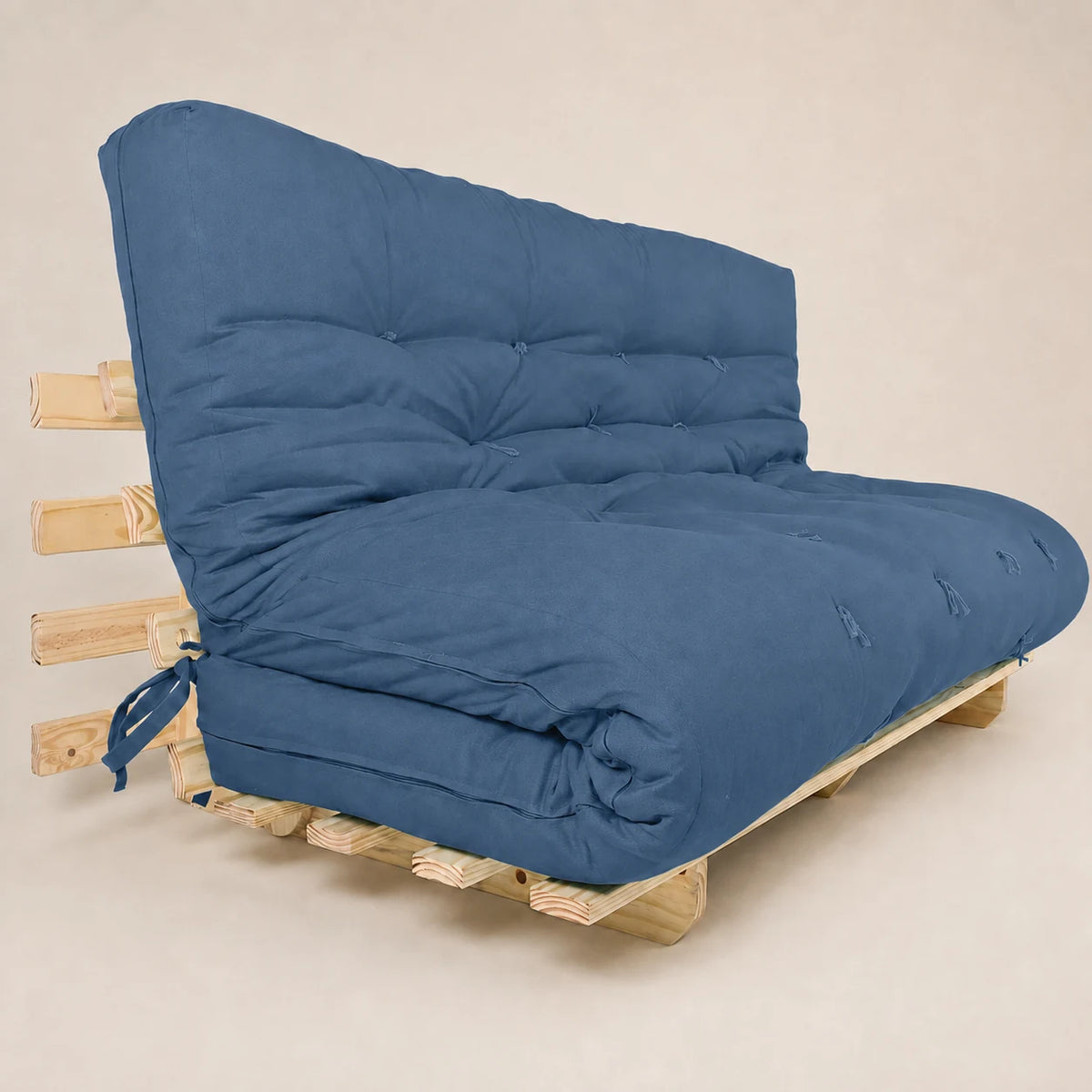 Sofa Cama Futon Oriental King D33 Madeira Pinus Sem Pintura Acquablock Azul Royal