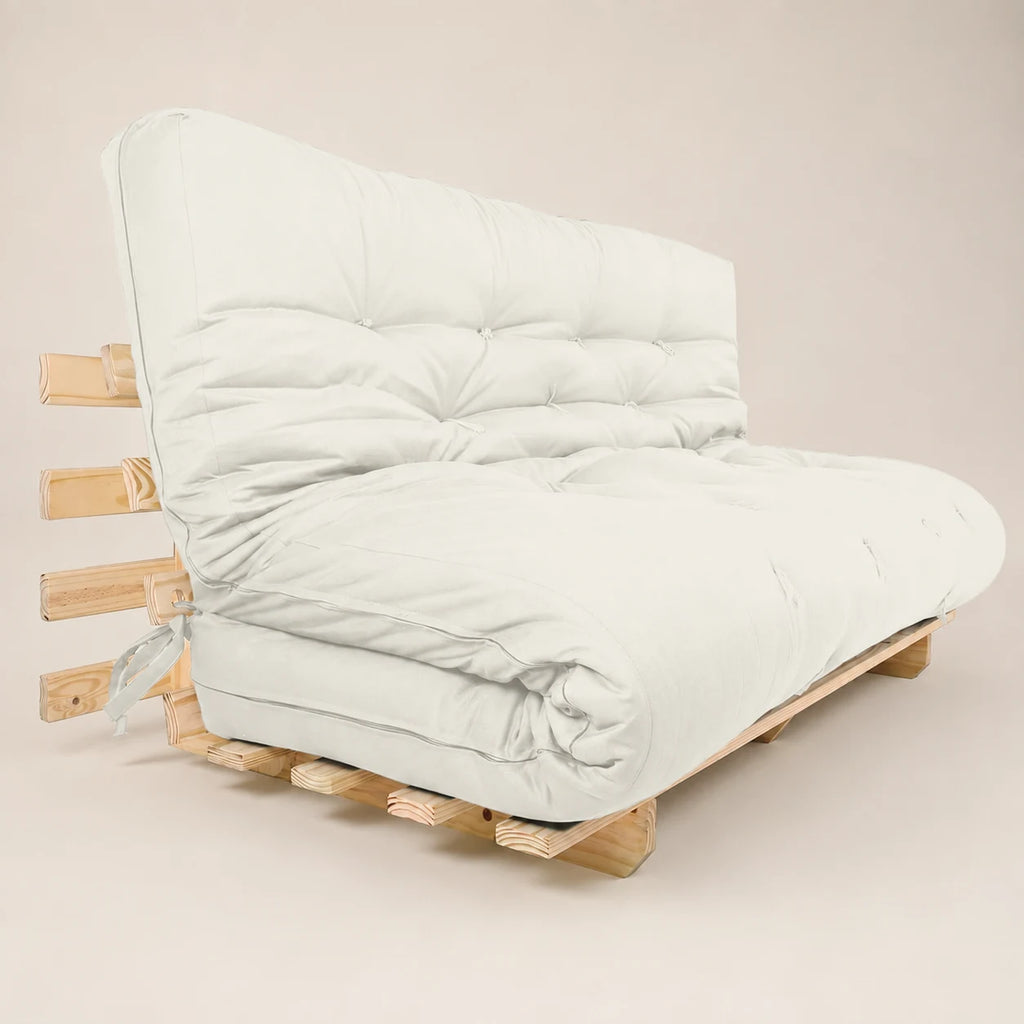 Sofa Cama Futon Oriental King D33 Madeira Pinus Sem Pintura Acquablock Branco Off