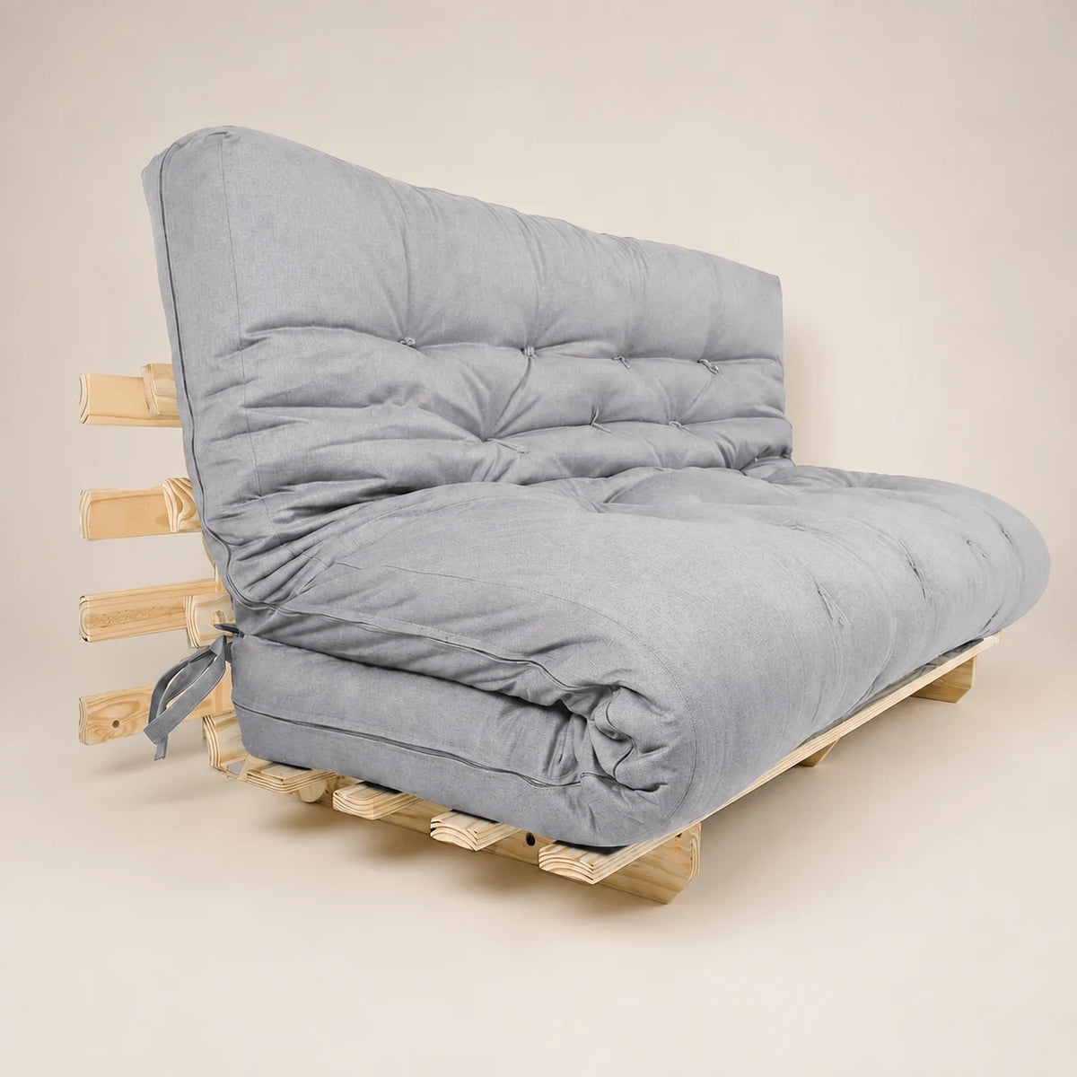 Sofa Cama Futon Oriental King D33 Madeira Pinus Sem Pintura Acquablock Cinza Linho