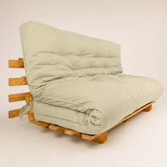 Sofá Cama Futon Oriental King Madeira Pinus Cor Mel Maciça Sarja Bege Claro
