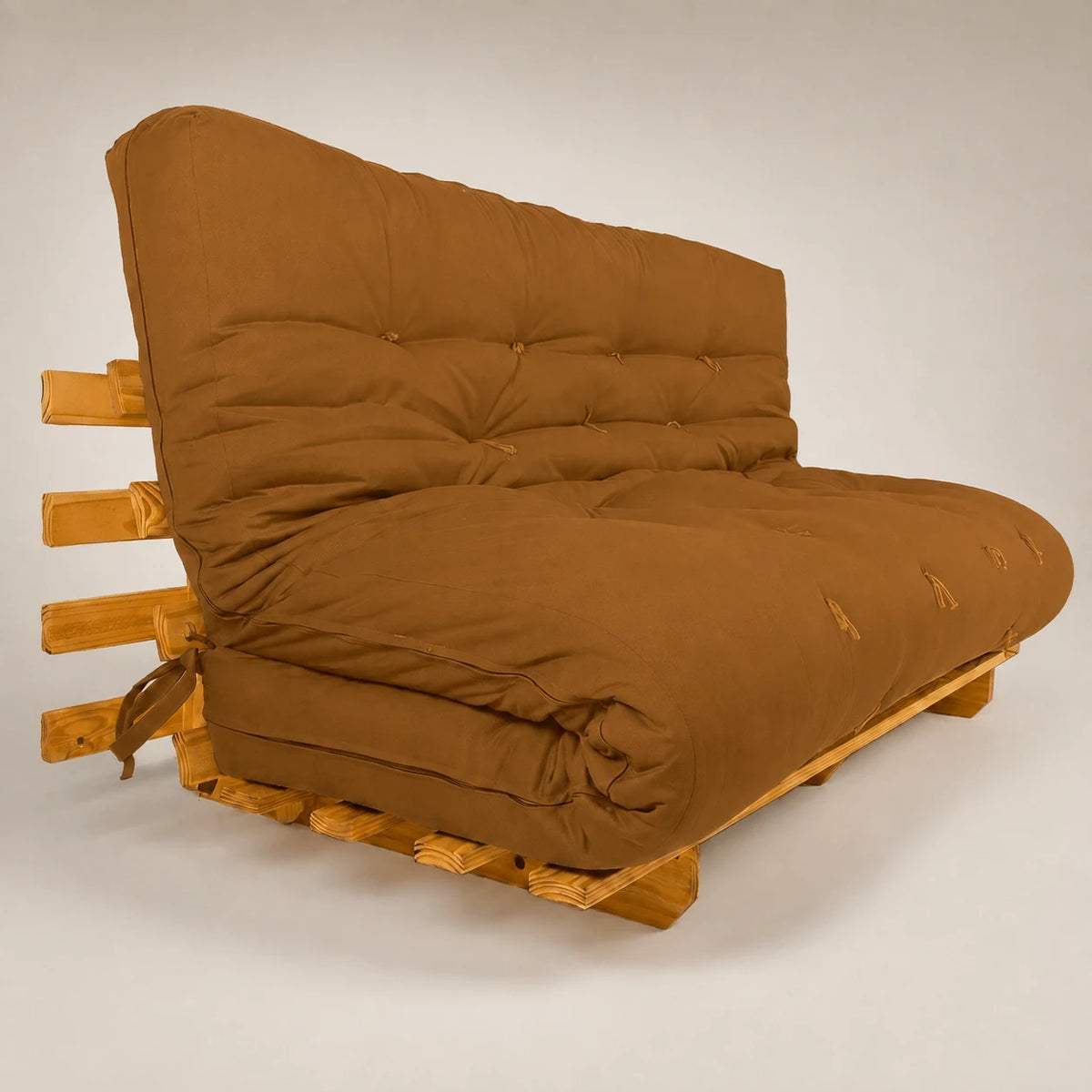 Sofá Cama Futon Oriental King Madeira Pinus Cor Mel Maciça Sarja Caramelo