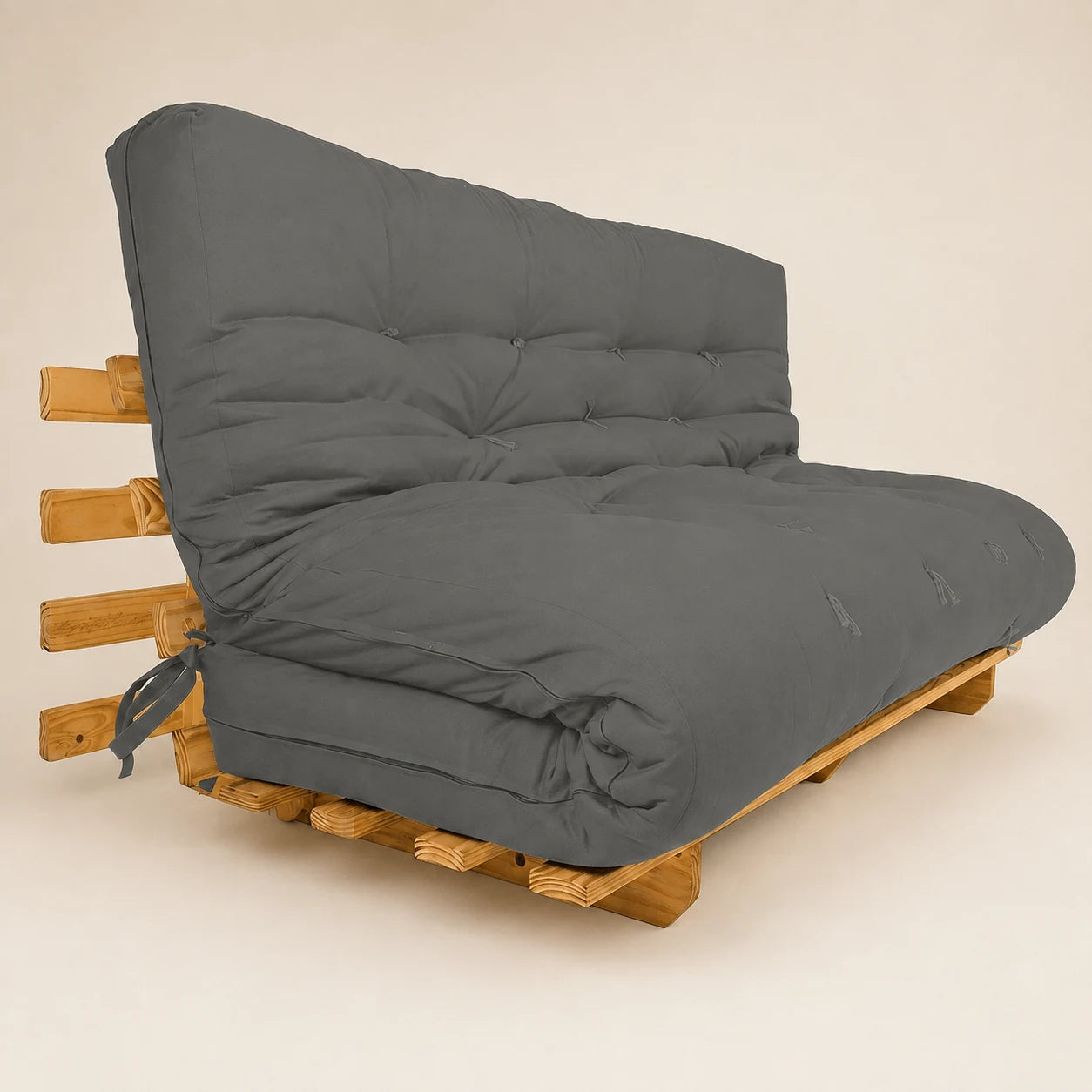 Sof� Cama Futon Oriental King Madeira Pinus Cor Mel Maci�a Sarja Cinza