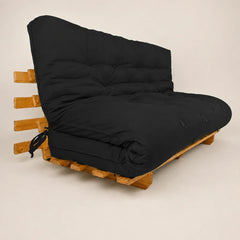 Sofá Cama Futon Oriental King Madeira Pinus Cor Mel Maciça Sarja Preto
