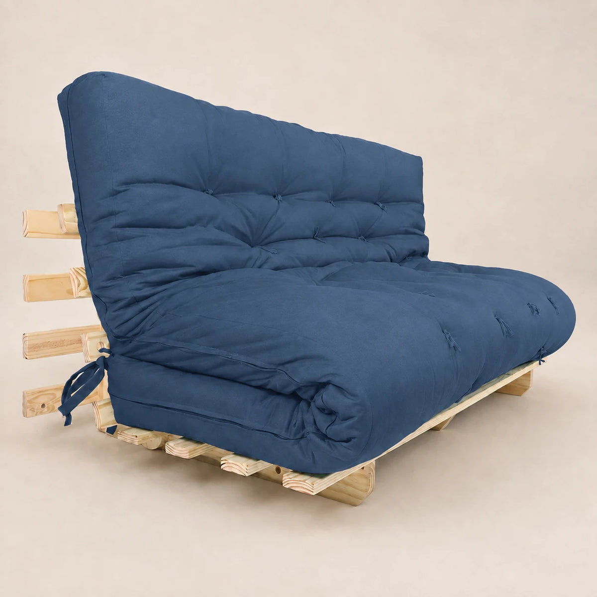 Sofa Cama Futon Oriental King Madeira Pinus Sem Pintura Acquablock Azul Royal