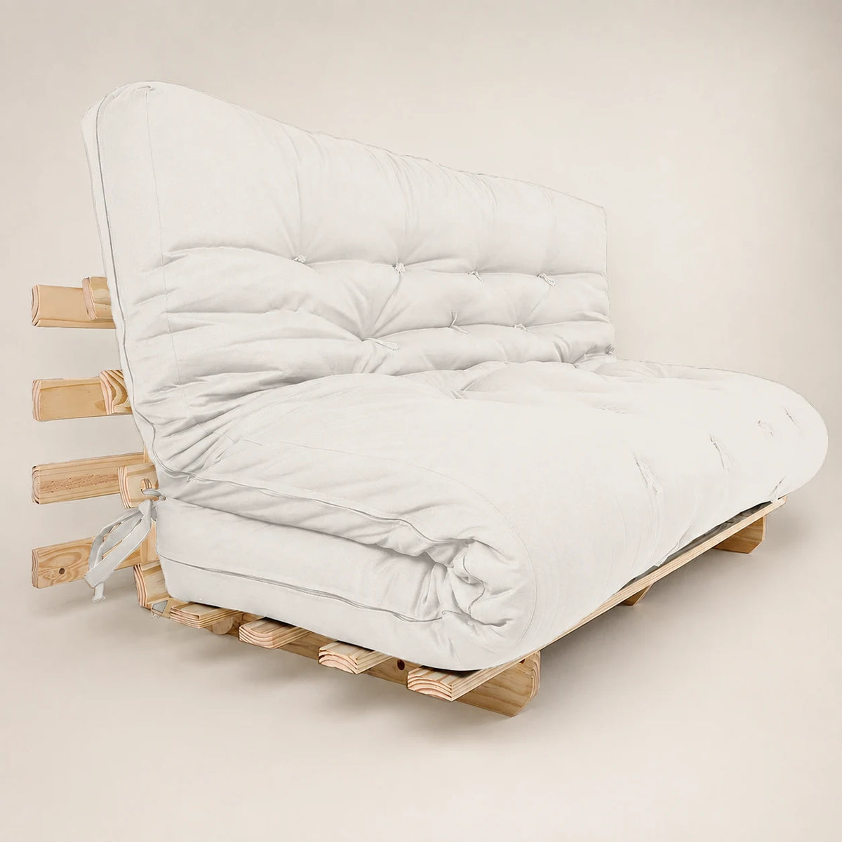Sofa Cama Futon Oriental King Madeira Pinus Sem Pintura Acquablock Branco Off
