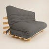 Sofa Cama Futon Oriental King Madeira Pinus Sem Pintura Sarja Cinza