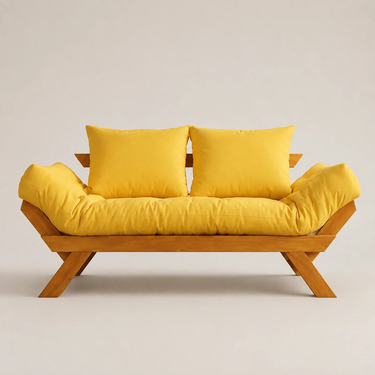 Sof� Cama Futon Reclin�vel Jap�o D33 - Madeira Nobre Mel Tecido Acquablock Cor Amarelo
