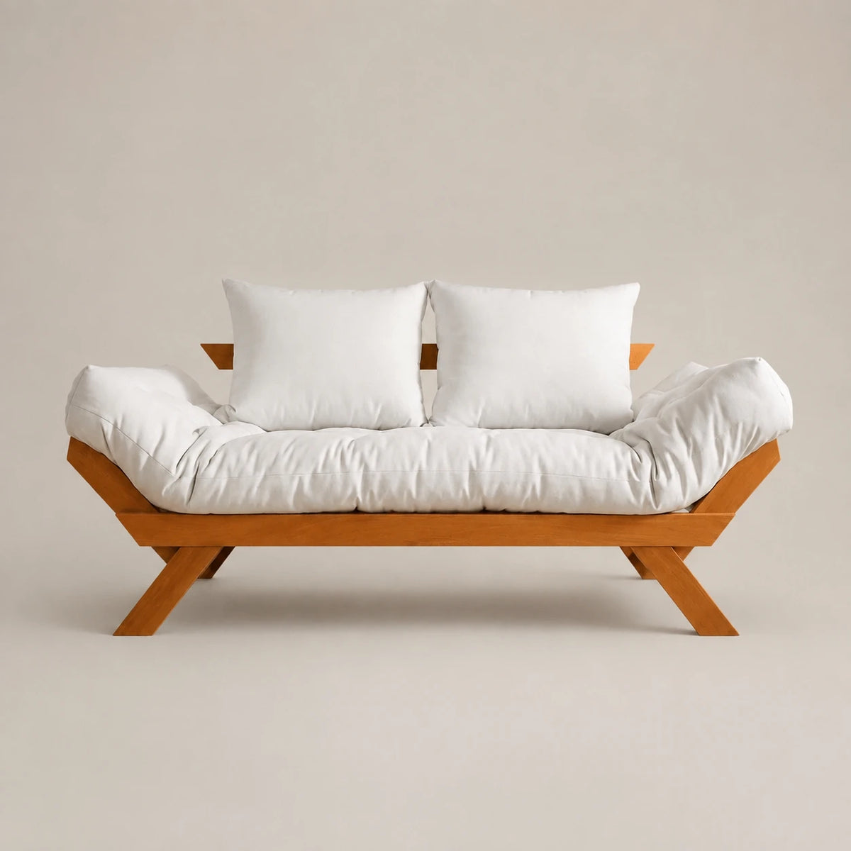 Sof� Cama Futon Reclin�vel Jap�o D33 - Madeira Nobre Mel Tecido Acquablock Cor Branco Off