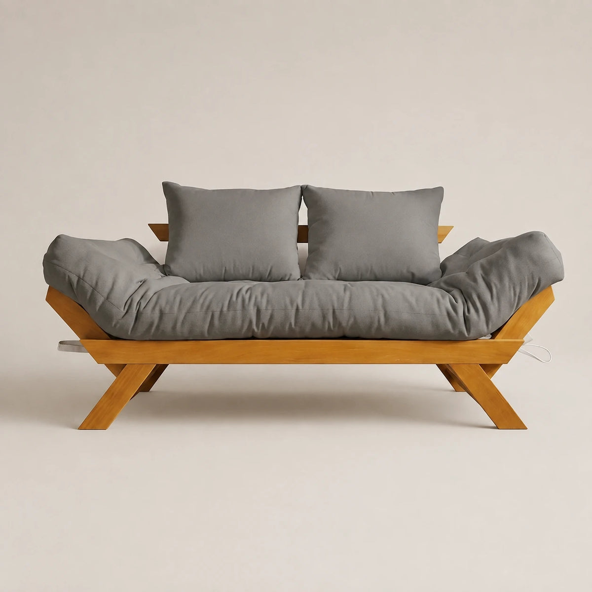 Sofá Cama Futon Reclinável Japão D33 - Madeira Nobre Mel Tecido Acquablock Cor Chumbo