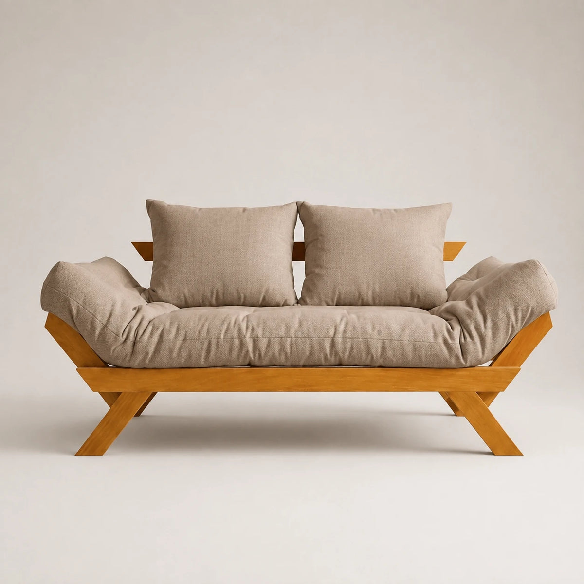 Sof� Cama Futon Reclin�vel Jap�o D33 - Madeira Nobre Mel Tecido Acquablock Cor Fendi