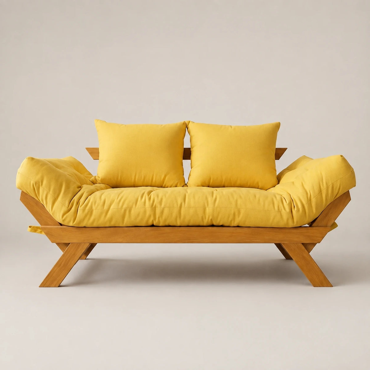 Sof� Cama Reclin�vel Futon D33 Jap�o - Madeira Mel Tecido Acquablock Cor Amarelo