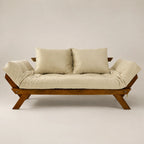 Sofá Cama Reclinável Futon D33 Japão - Madeira Nobre Imbuia Tecido Sarja Cor Bege