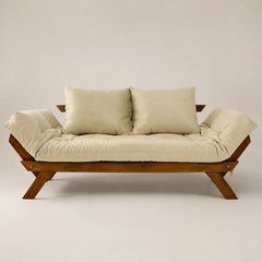 Sofá Cama Reclinável Futon D33 Japão - Madeira Nobre Imbuia Tecido Sarja Cor Bege