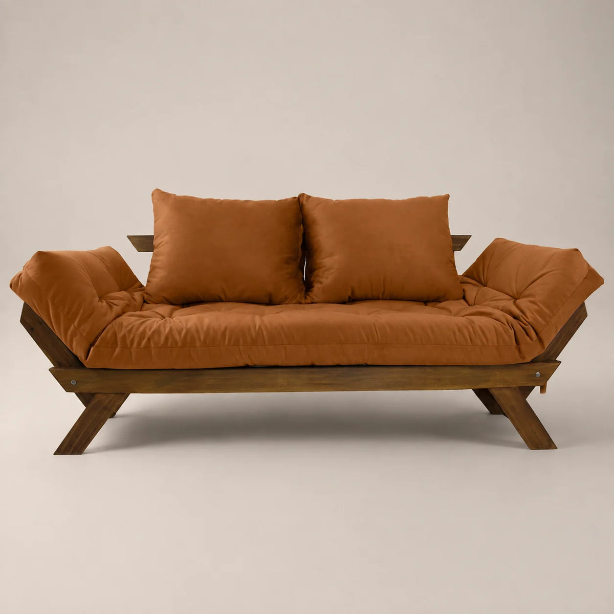 Sofá Cama Reclinável Futon D33 Japão - Madeira Nobre Imbuia Tecido Sarja Cor Caramelo