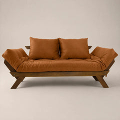 Sofá Cama Reclinável Futon D33 Japão - Madeira Nobre Imbuia Tecido Sarja Cor Caramelo