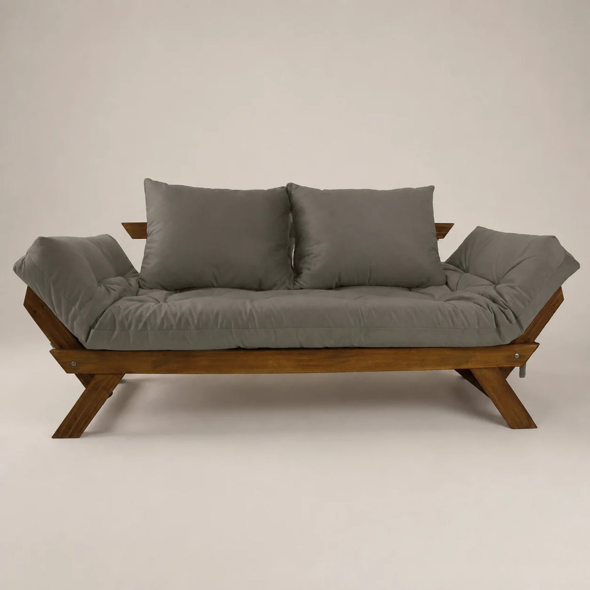 Sofá Cama Reclinável Futon D33 Japão - Madeira Imbuia Tecido Sarja Cor Cinza