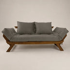 Sofá Cama Reclinável Futon D33 Japão - Madeira Nobre Imbuia Tecido Sarja Cor Cinza