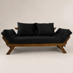 Sofá Cama Reclinável Futon D33 Japão - Madeira Nobre Imbuia Tecido Sarja Cor Preto