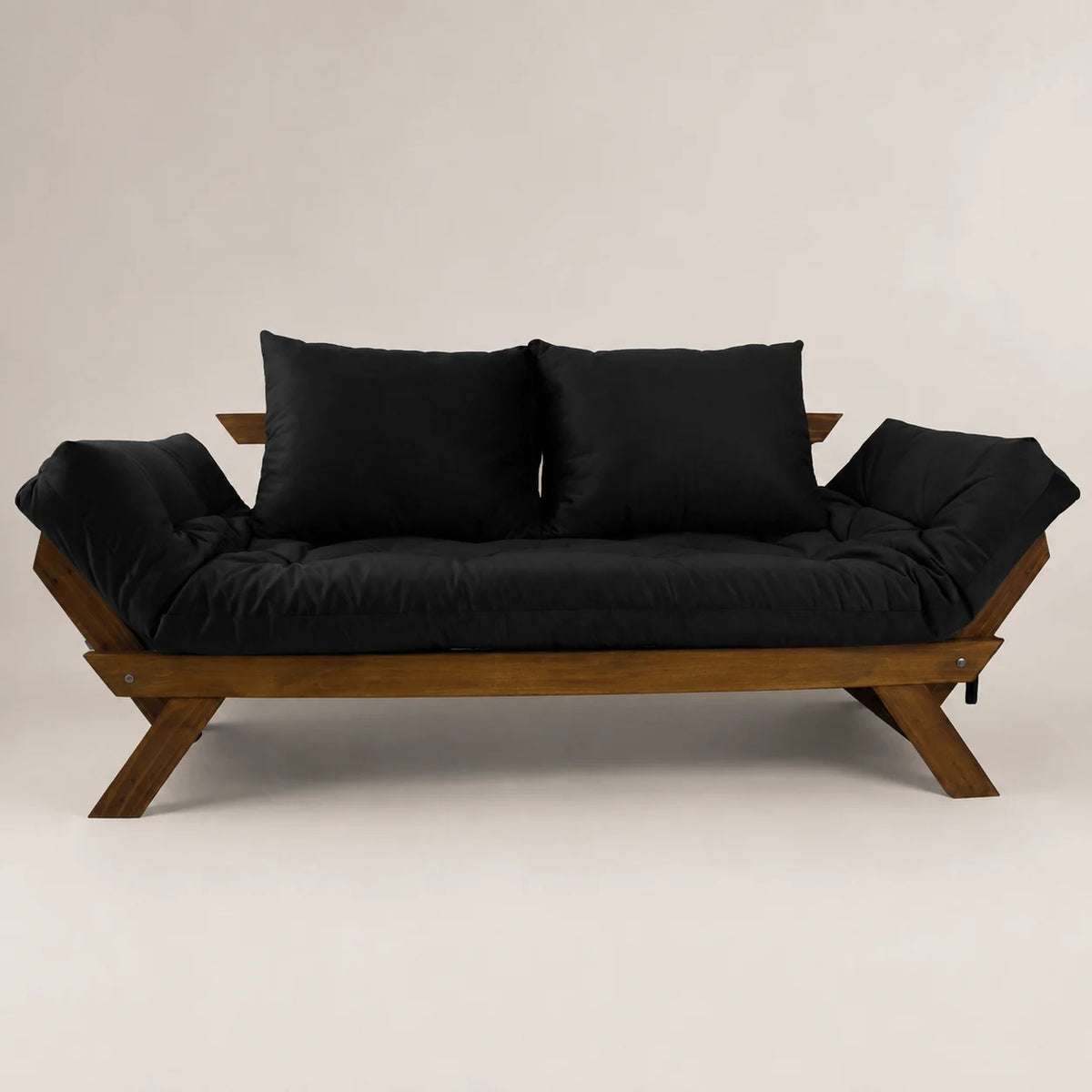 Sofá Cama Reclinável Futon D33 Japão - Madeira Nobre Imbuia Tecido Sarja Cor Preto