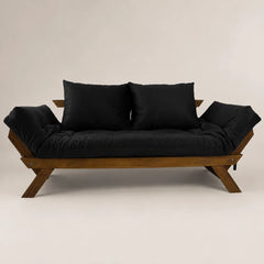 Sofá Cama Reclinável Futon D33 Japão - Madeira Nobre Imbuia Tecido Sarja Cor Preto