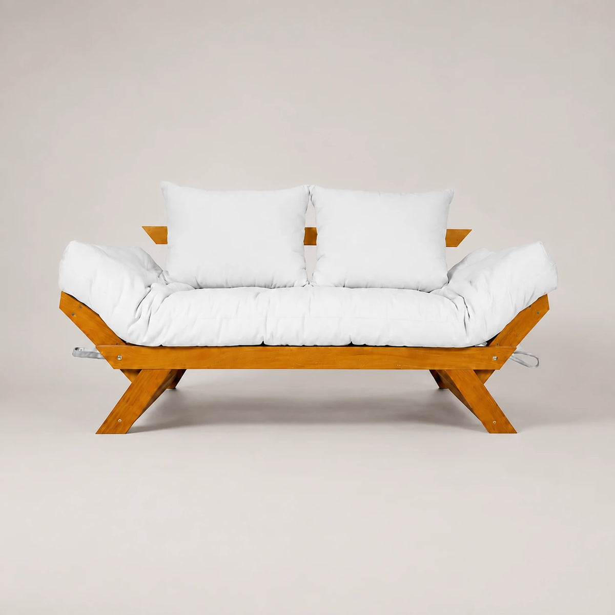 Sofá Cama Reclinável Futon Japão 1,40 - Madeira Mel Tecido Acquablock Cor Branco off