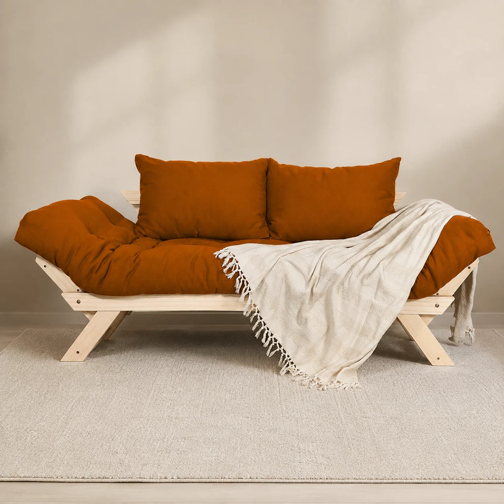 Sof� Cama Reclin�vel Futon Jap�o D33 - Madeira Sem Pintura Tecido Sarja Cor Caramelo