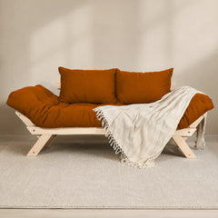 Sofá Cama Reclinável Futon Japão D33 - Madeira Sem Pintura Tecido Sarja Cor Caramelo