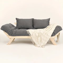 Sofá Cama Reclinável Futon Japão D33- Madeira Sem Pintura Tecido Sarja Cor Cinza