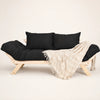 Sofá Cama Reclinável Futon Japão D33 - Madeira Sem Pintura Tecido Sarja Cor Preto