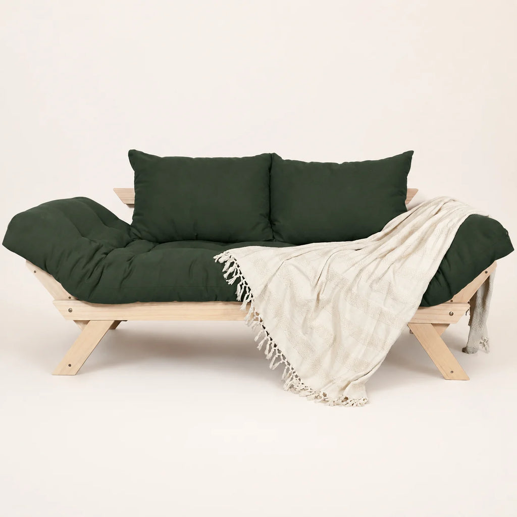 Sofá Cama Reclinável Futon Japão D33 - Madeira Sem Pintura Tecido Sarja Cor Verde Militar