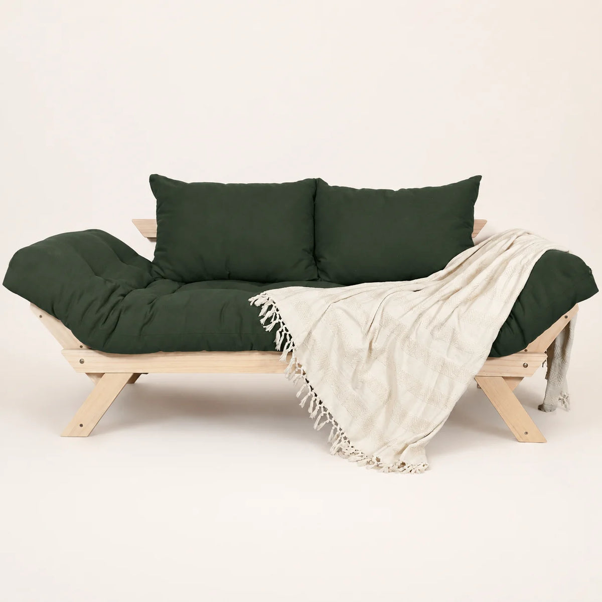 Sofá Cama Reclinável Futon Japão D33 - Madeira Sem Pintura Tecido Sarja Cor Verde Militar