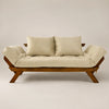 Sof� Cama Reclin�vel Futon Jap�o - Madeira Nobre Imbuia Tecido Sarja Cor Bege Claro
