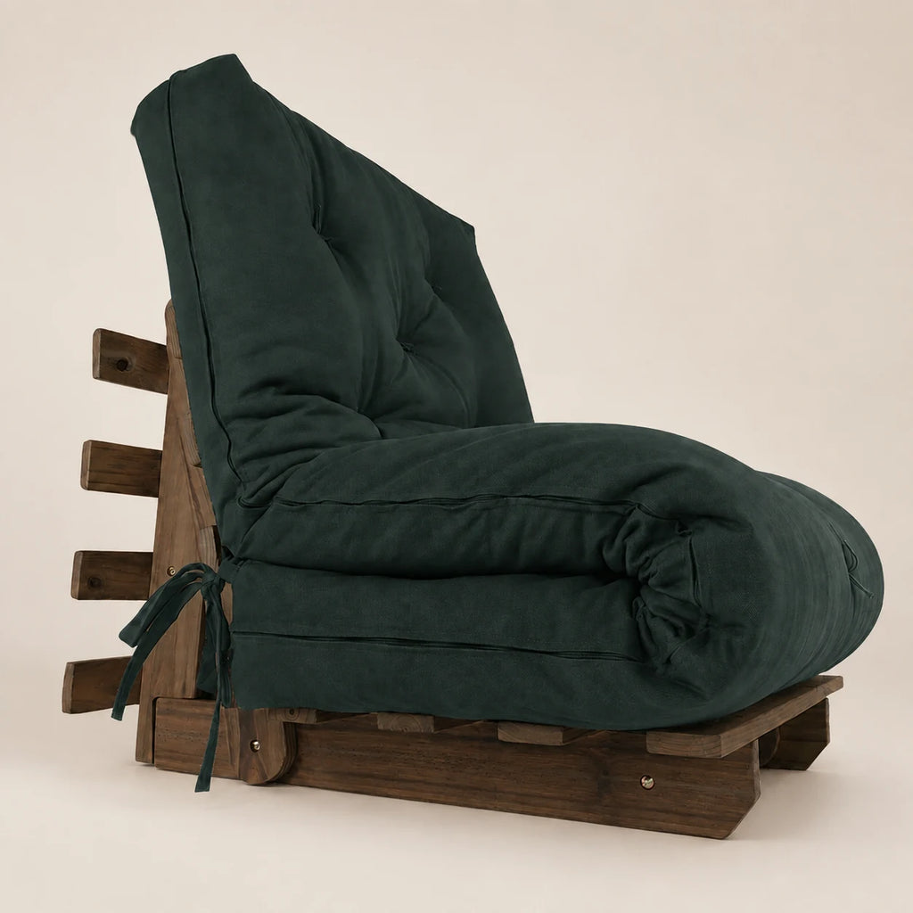 Sofa Cama Solteiro Futon Dobr�vel - Madeira imbuia Acquablock Verde Oliva