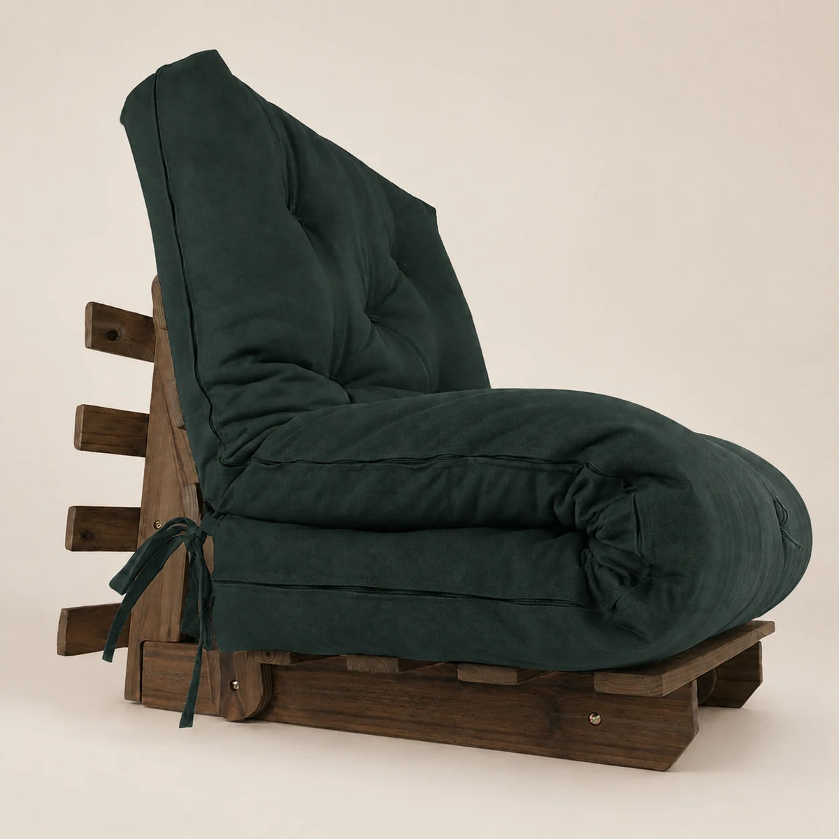 Sofa Cama Solteiro Futon Dobrável - Madeira imbuia Acquablock Verde Oliva