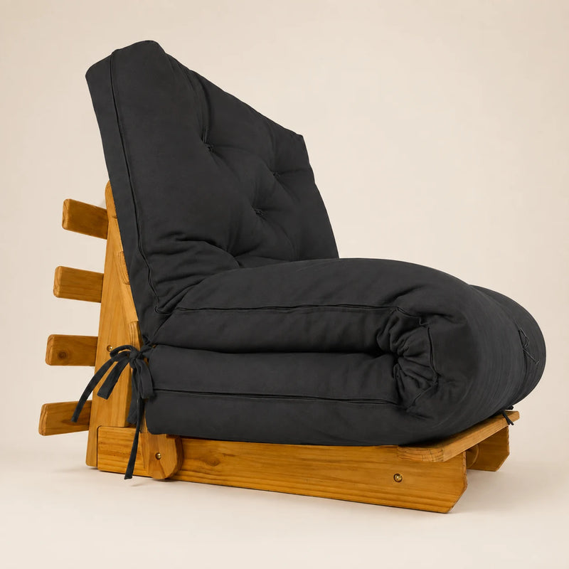 Sofa Cama Solteiro Futon Dobr�vel - Madeira Mel Acquablock Chumbo