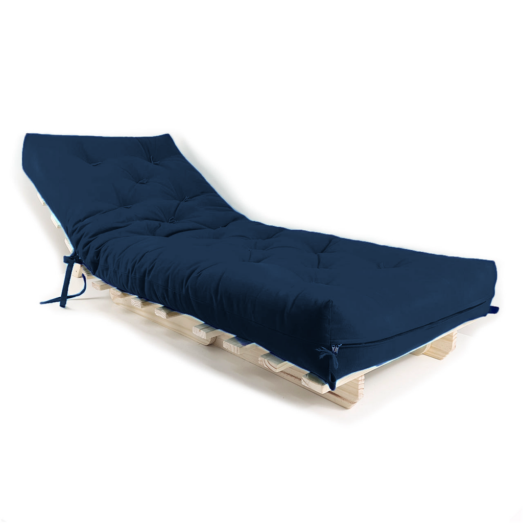 Sofa Cama Solteiro Futon Dobrável - Madeira Natural Acquablock Azul Royal — foto 3