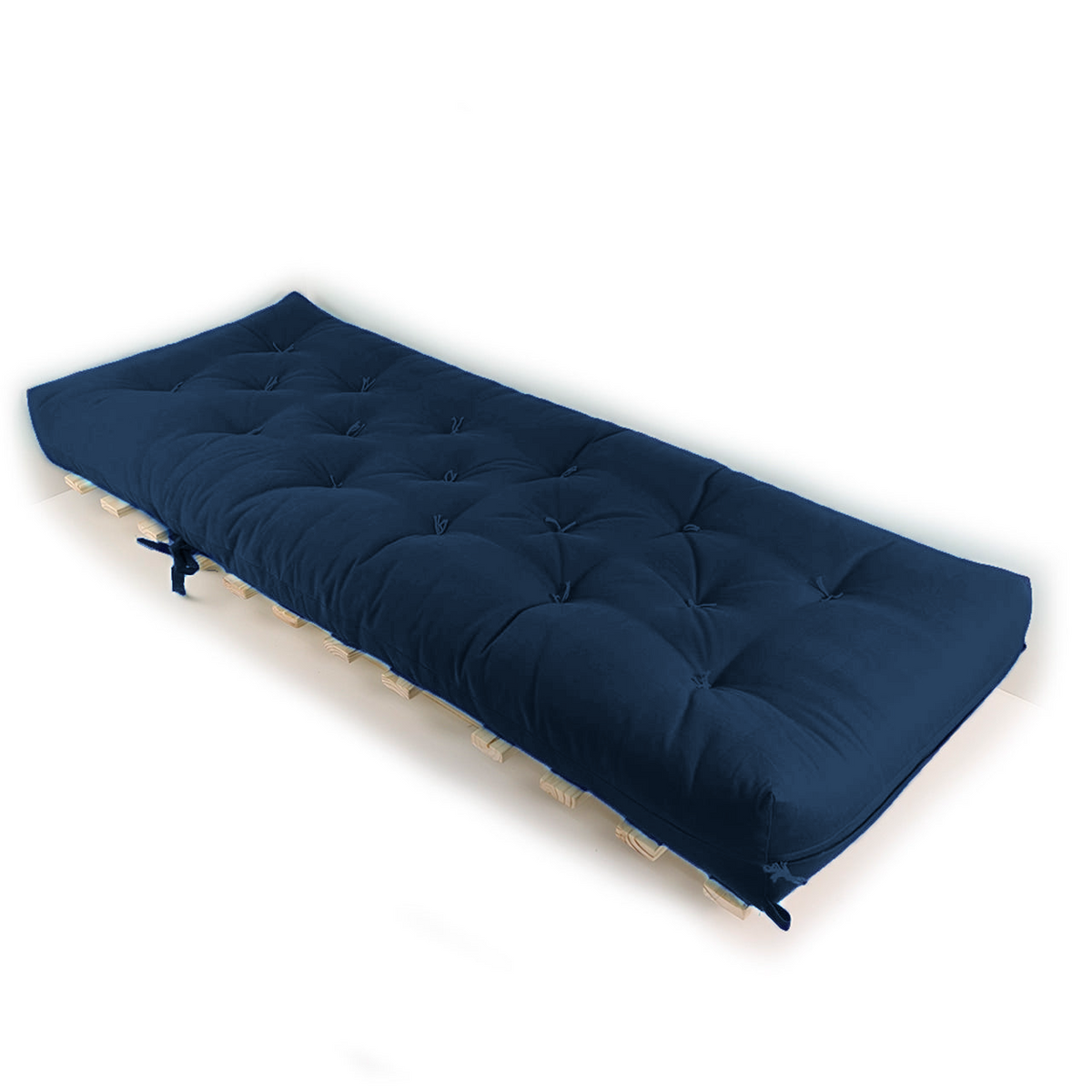 Sofa Cama Solteiro Futon Dobrável - Madeira Natural Acquablock Azul Royal — foto 4