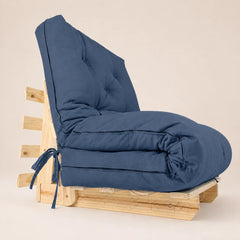Sofa Cama Solteiro Futon Dobrável - Madeira Natural Acquablock Azul Royal