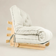 Sofa Cama Solteiro Futon Dobrável - Madeira Natural Acquablock Branco Off