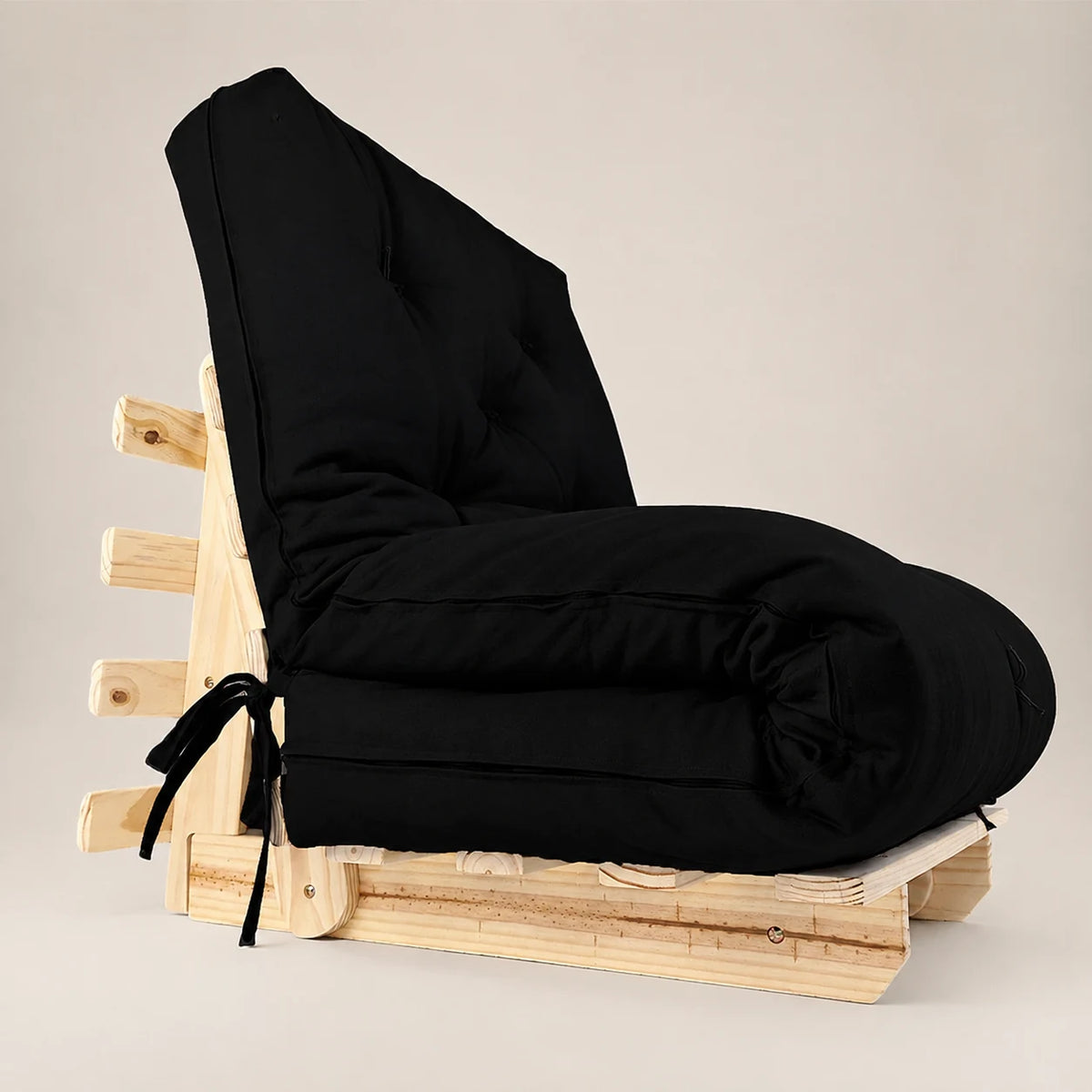 Sofa Cama Solteiro Futon Dobrável - Madeira Natural Acquablock Preto