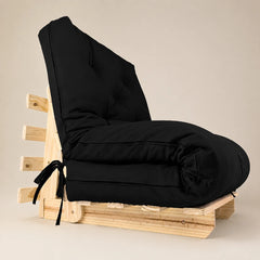 Sofá Cama Solteiro Futon Dobrável - Madeira Natural Sarja Preta