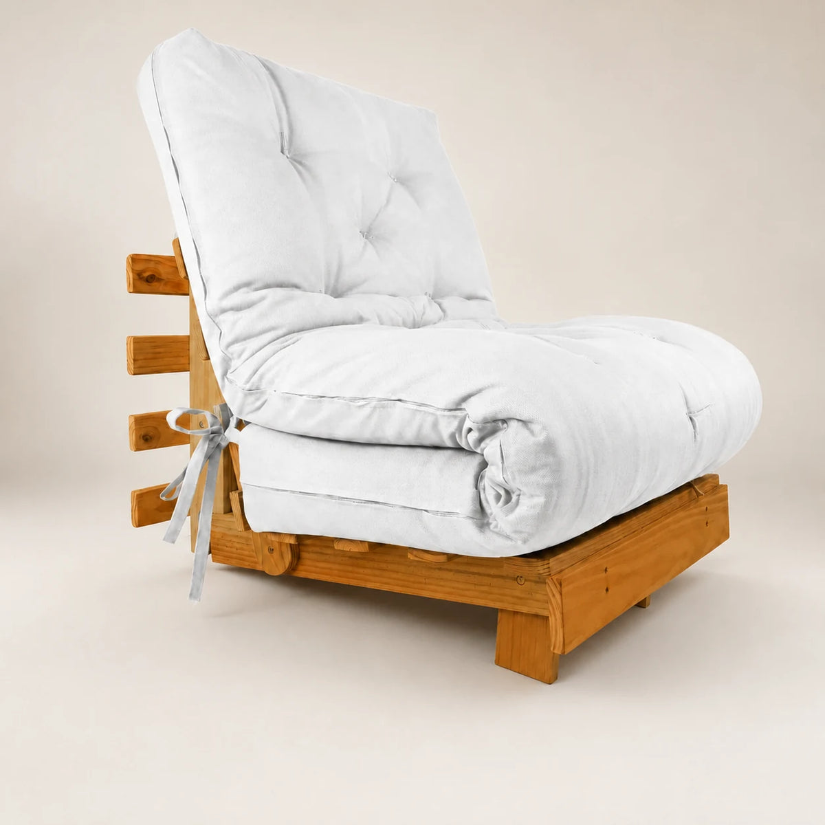 Sofa Cama Solteiro Tokio Futon Dobr�vel D33 - Madeira cor Mel Acquablock Branco Off