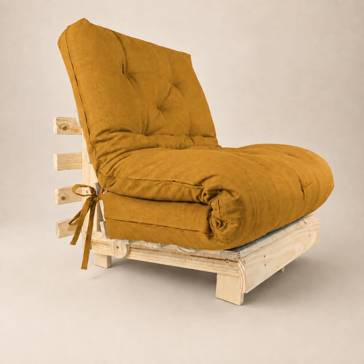 Sofa Cama Solteiro Tokio Futon Dobrável - Madeira Natural Acquablock Amarelo