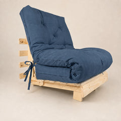Sofa Cama Solteiro Tokio Futon Dobrável - Madeira Natural Acquablock Azul Royal