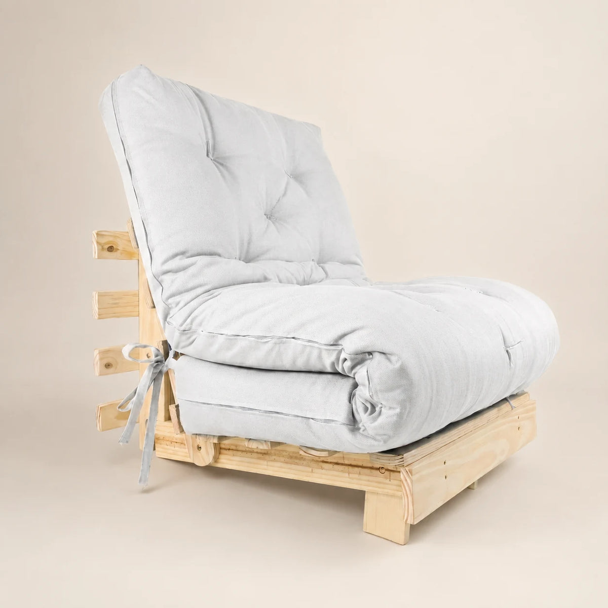 Sofa Cama Solteiro Tokio Futon Dobr�vel - Madeira Natural Acquablock Branco Off