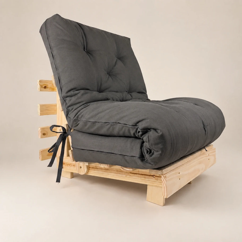 Sofa Cama Solteiro Tokio Futon Dobr�vel - Madeira Natural Acquablock Chumbo