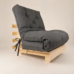 Sofa Cama Solteiro Tokio Futon Dobrável - Madeira Natural Acquablock Chumbo