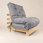 Sofa Cama Solteiro Tokio Futon Dobrável - Madeira Natural Acquablock Cinza Linho