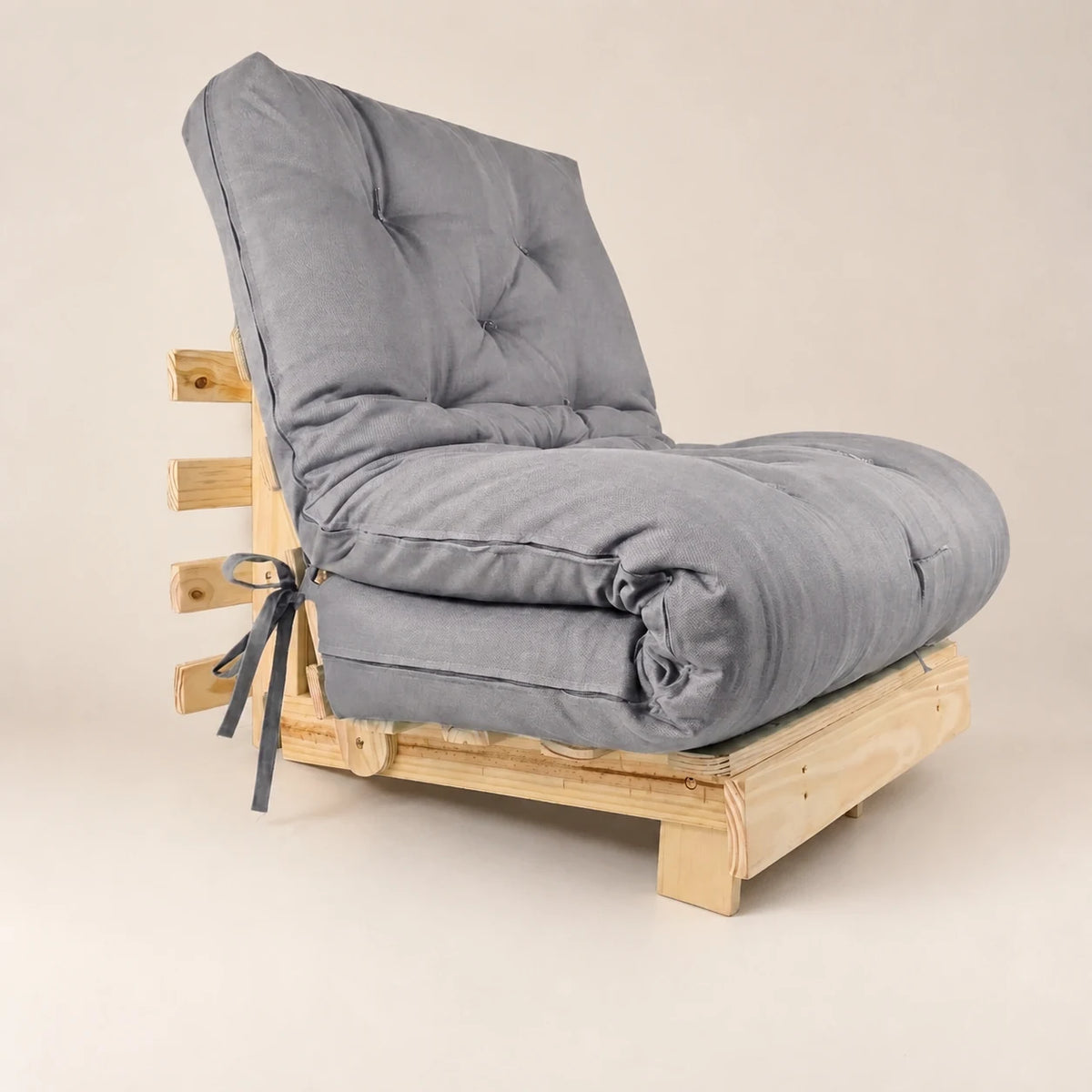 Sofa Cama Solteiro Tokio Futon Dobr�vel - Madeira Natural Acquablock Cinza Linho